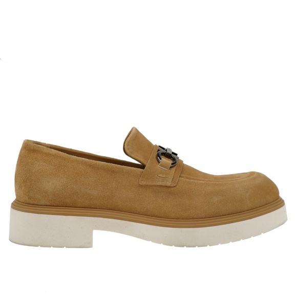 Salvatore Ferragamo Fiorello Gancini Loafers Beige Suede Leather Size 12 New main image 5
